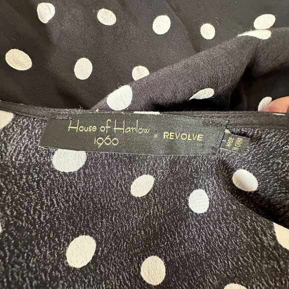 House of Harlow Black White Polka Dot Harper Wrap Mini V-neck Short Sleeve Tie L - Picture 9 of 16